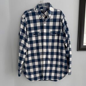 Lands' End Men's Blue and White Checkered Shirt